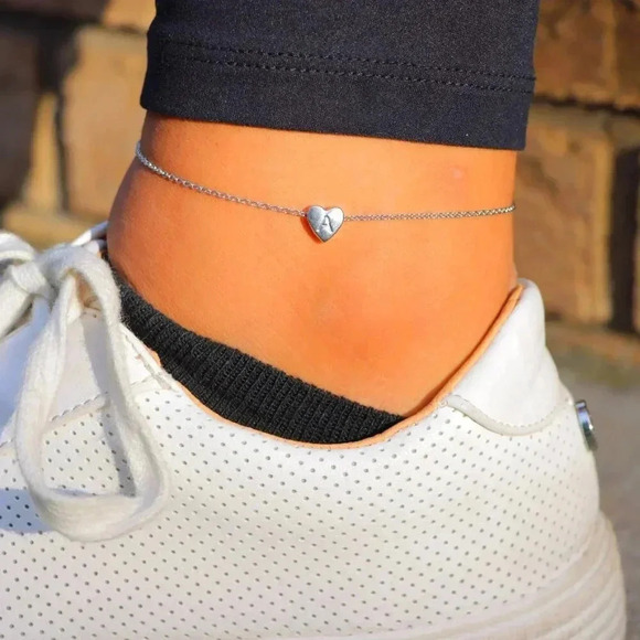 PERSONALIZED❤️HEART CHARM - A to Z, DAINTY SILVER INITIAL ANKLET GIRL, ELDM22302 - Picture 9 of 11